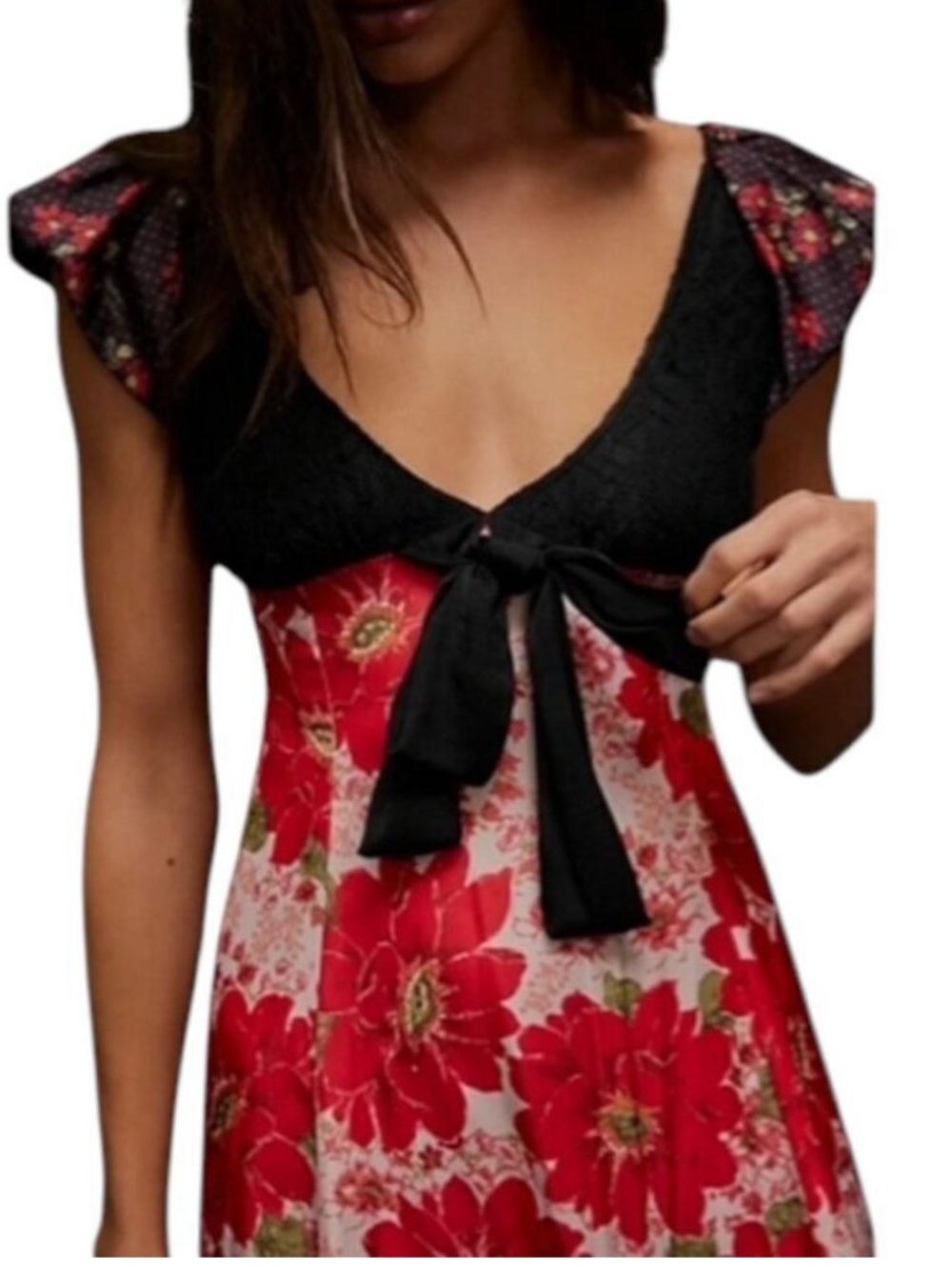 Free People Aurora Dress Red Floral A-line Mini Babydoll Puff Sleeves Size: XL - Picture 6 of 10